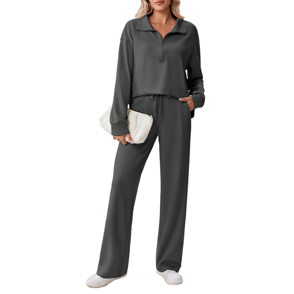 PINSPARK Women's 2 Piece Tracksuit Half Zip Sweatshirt Sweatpants Set Dark